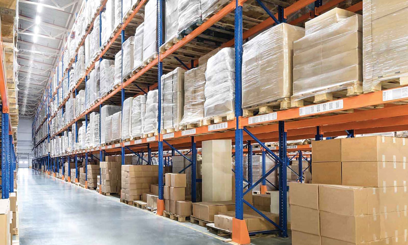 Warehouse with organized inventory shelving